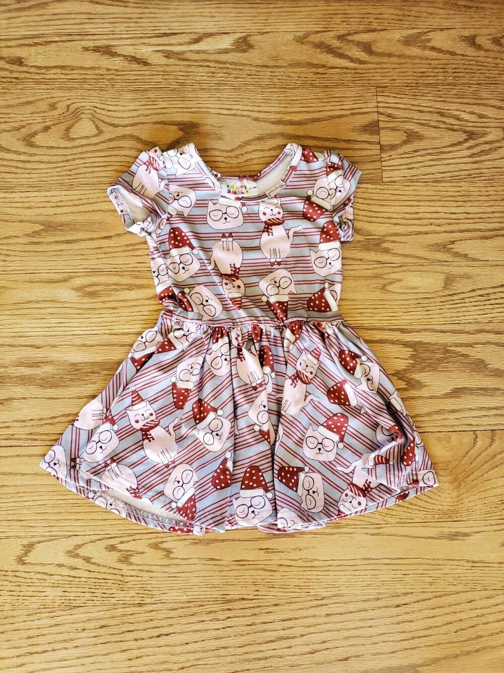 Dot Dot Smile 12-24M Santa Cat Short Sleeve Dress GUC